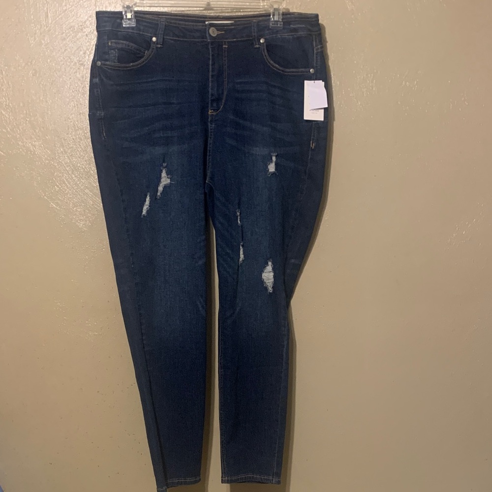 Eloquii size 18  Dark Blue Distressed Skinny Jeans NWT